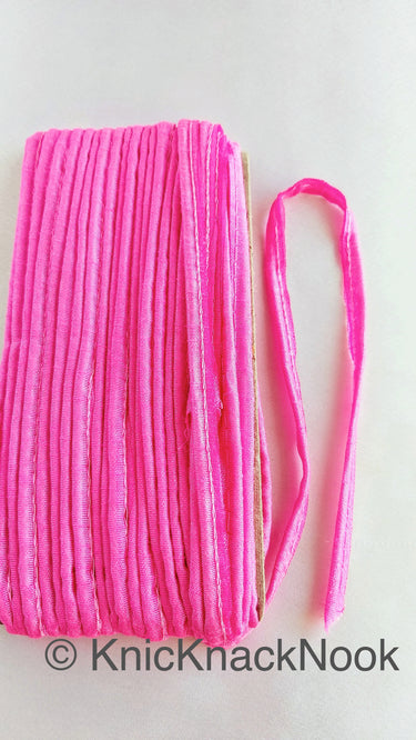 2mm Flanged Insertion Piping on 9mm Band, Pink Art Silk Fabric Trim